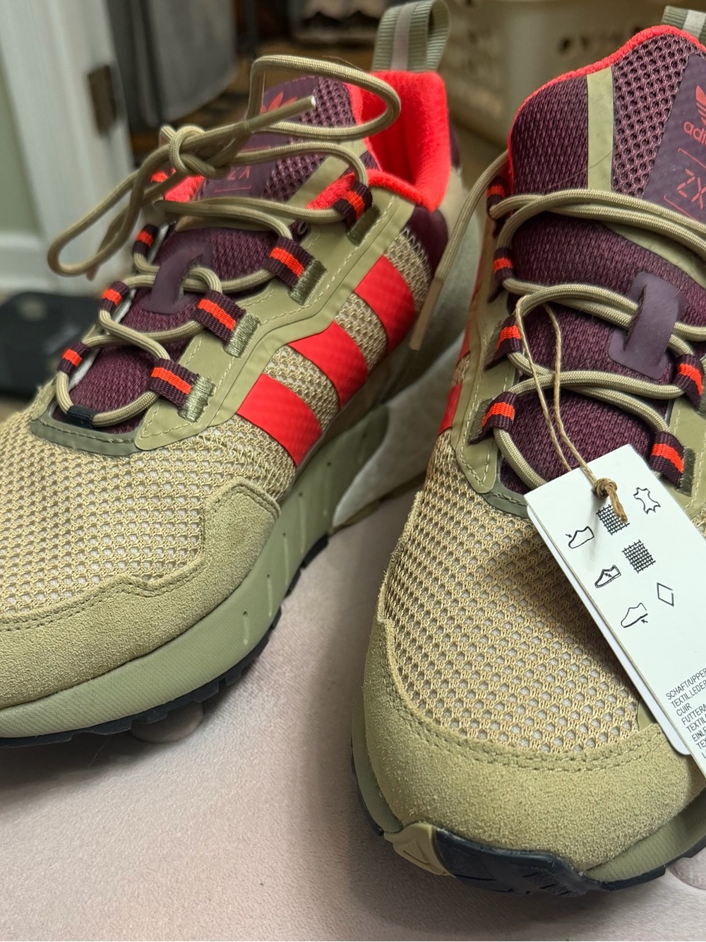 adidas Men’s Olive Khaki & Red Trail-Style Sneakers